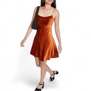 Burnt Orange Velvet Spaghetti Strap Mini Dress Woman's Medium